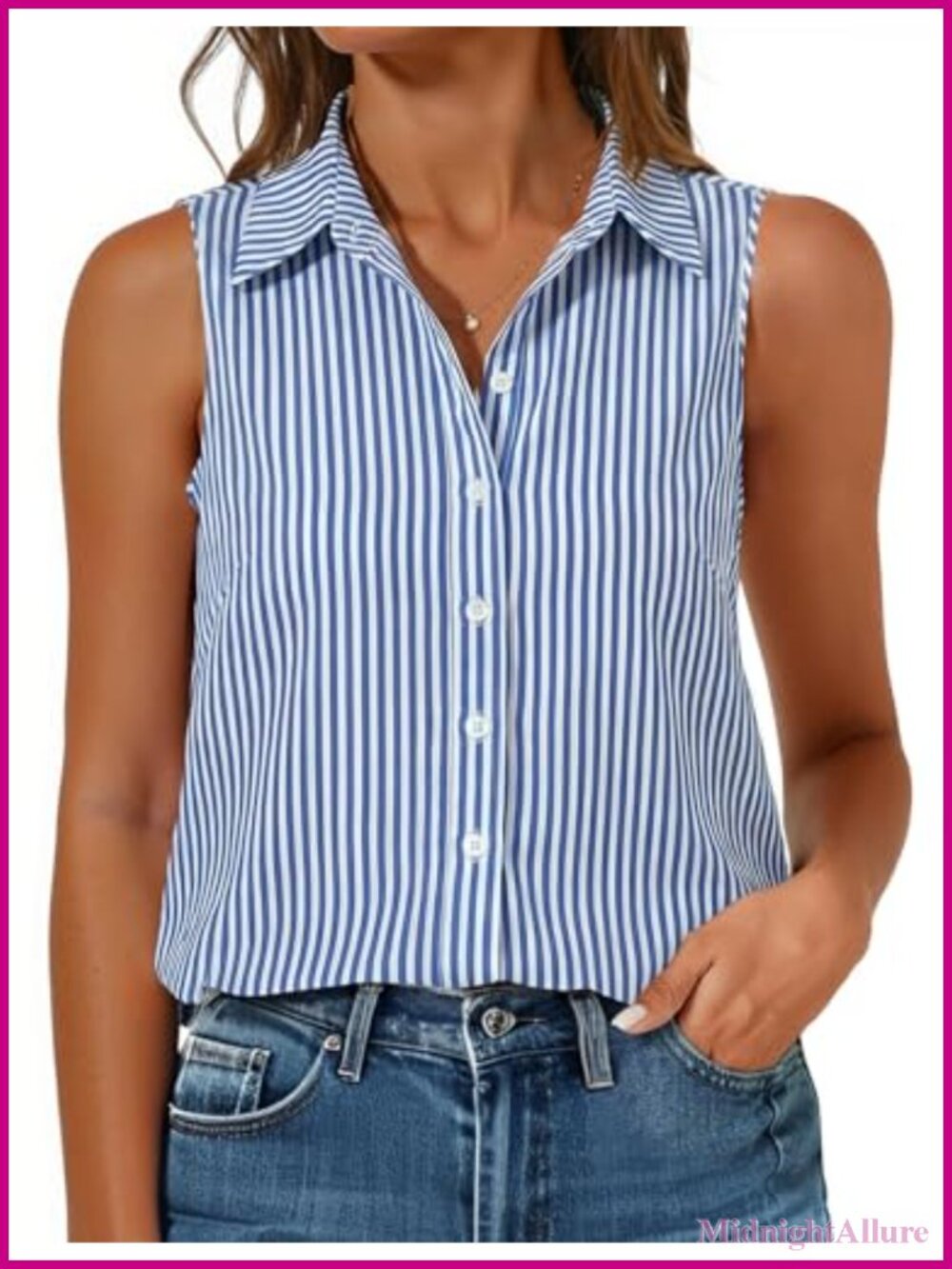 Sleeveless Button Down Blouse Chiffon Top for Women Classic Collared V Neck